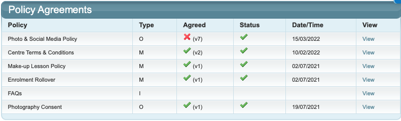 Family Portal - Policies