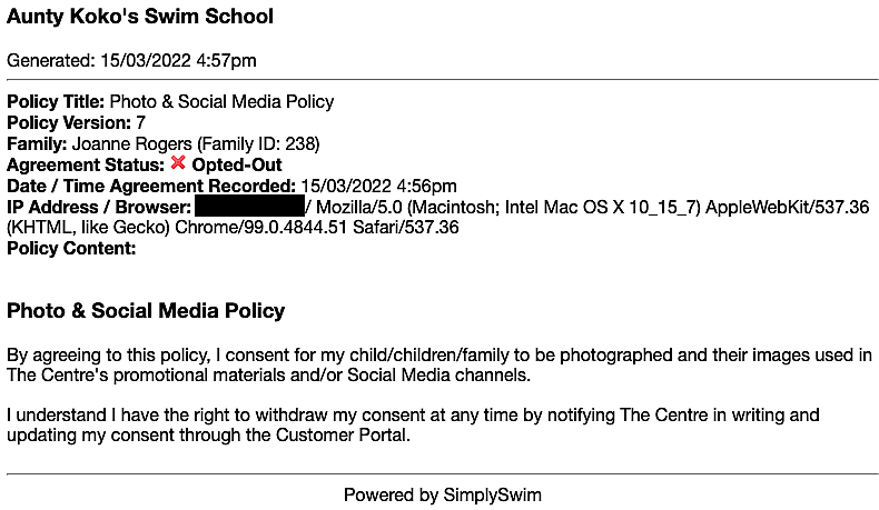 Family Portal - Policies