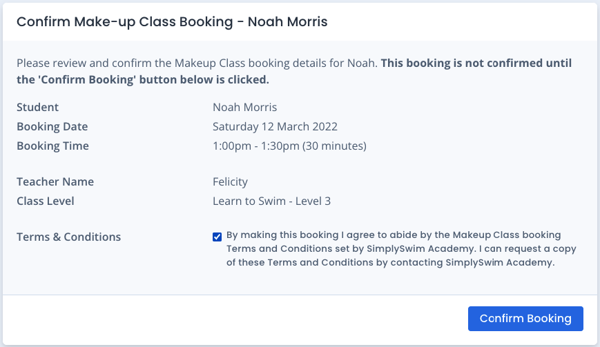 Make-up Class Bookings Make-up Class Bookings